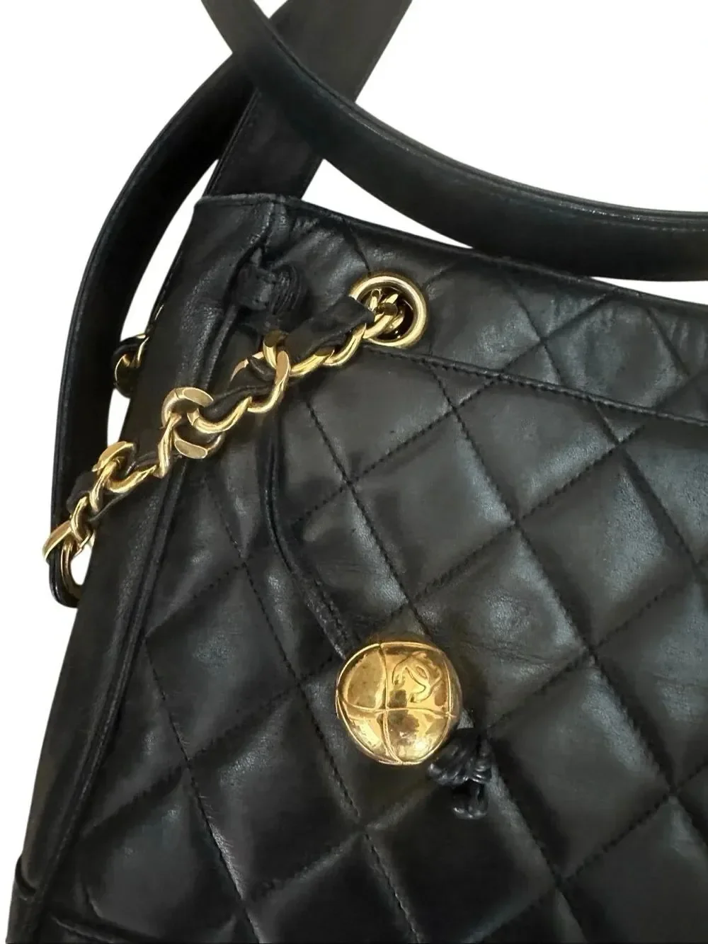 CHANEL Black Quilted Leather Shoulder Bag with Gold Hardware
